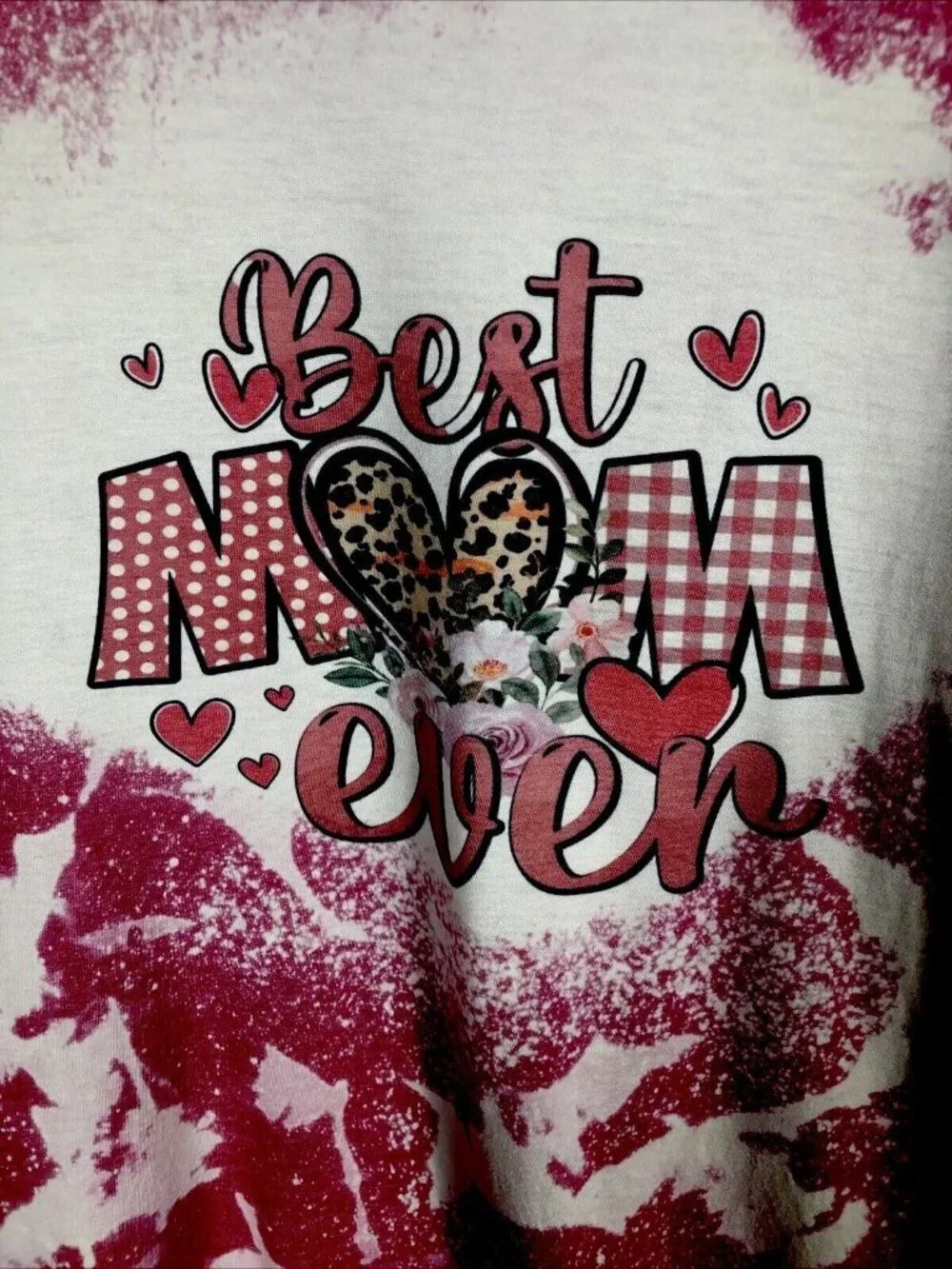 Best Mom Ever Shirt Women’s Large Custom Tye Dyed Bleached Handmade Pink T Short - Picture 2 of 12